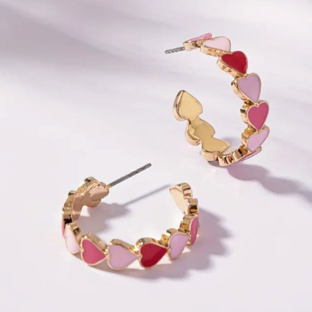 NWTs: Heart hoop earrings - Gold Plated - Dark and light pink variagated